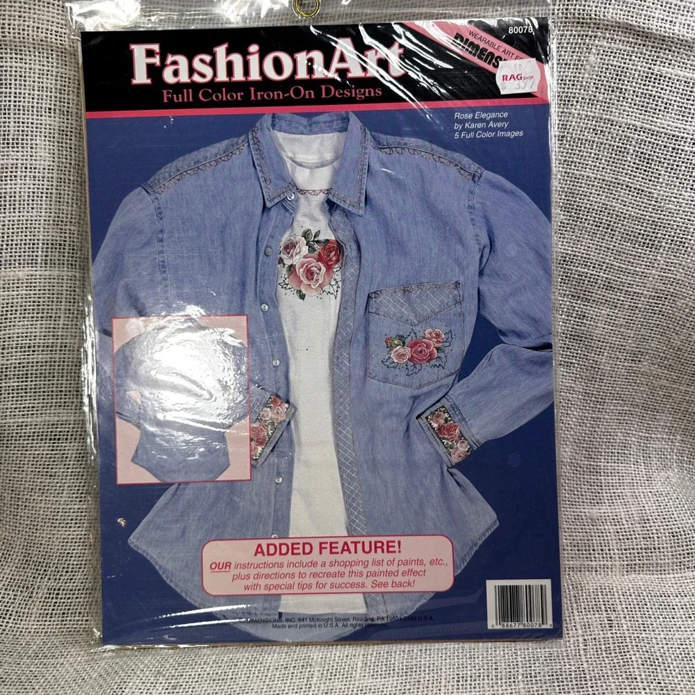 Vintage 1993 FashionArt Rose Elegance Iron On Design Dimensions 80078 Floral NOS